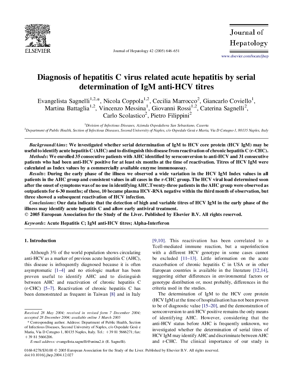 Diagnosis of hepatitis C virus related acute hepatitis by serial determination of IgM anti-HCV titres