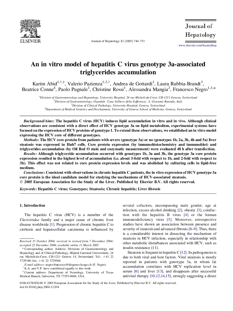 An in vitro model of hepatitis C virus genotype 3a-associated triglycerides accumulation