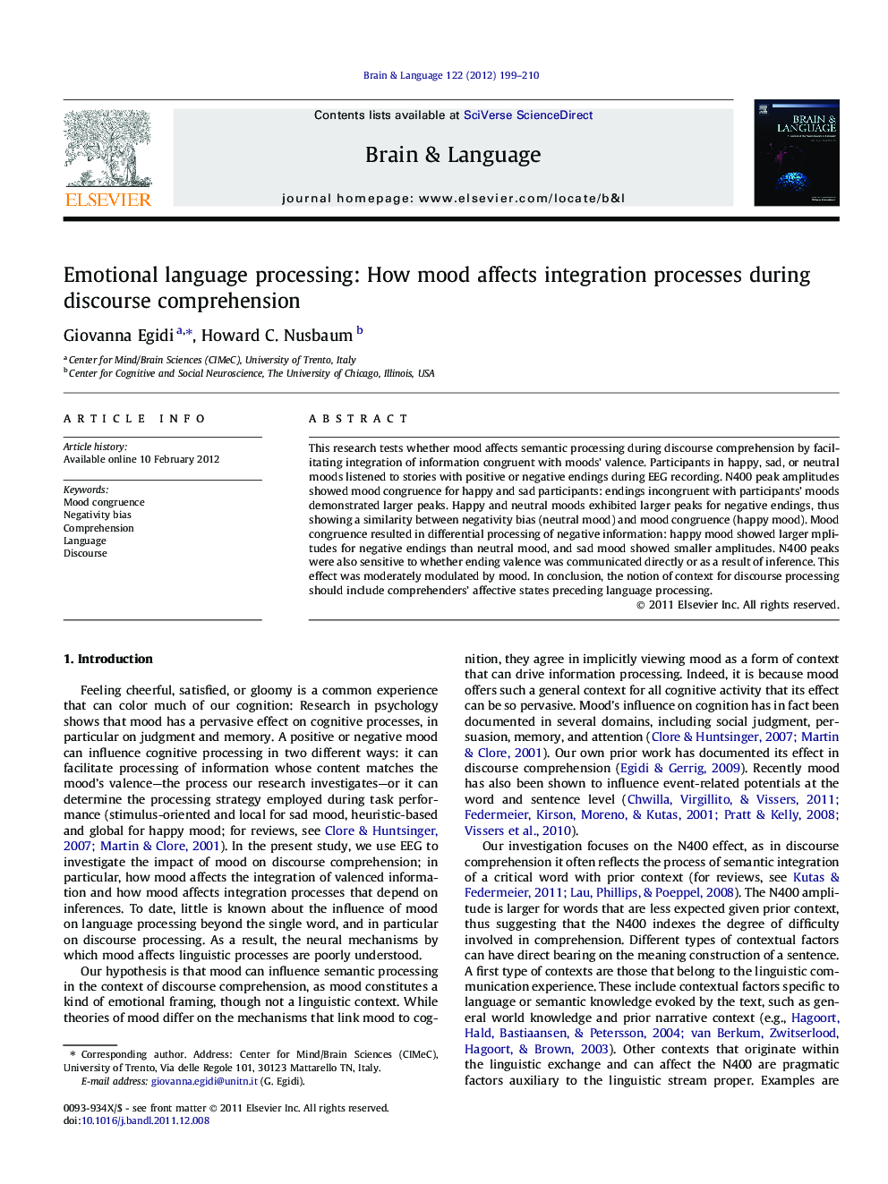 Emotional language processing: How mood affects integration processes during discourse comprehension