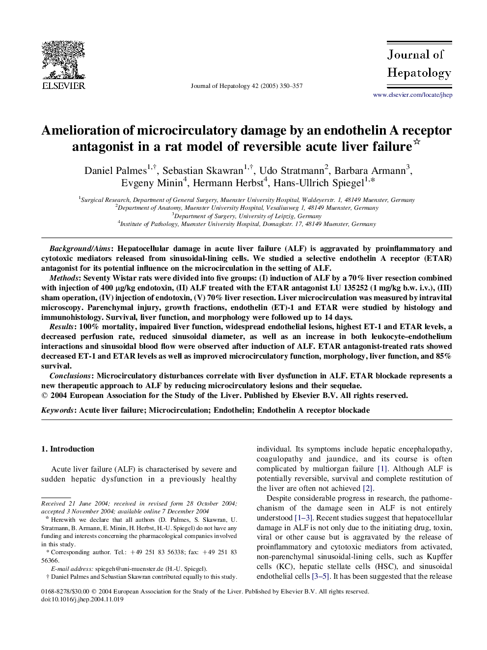 Amelioration of microcirculatory damage by an endothelin A receptor antagonist in a rat model of reversible acute liver failure