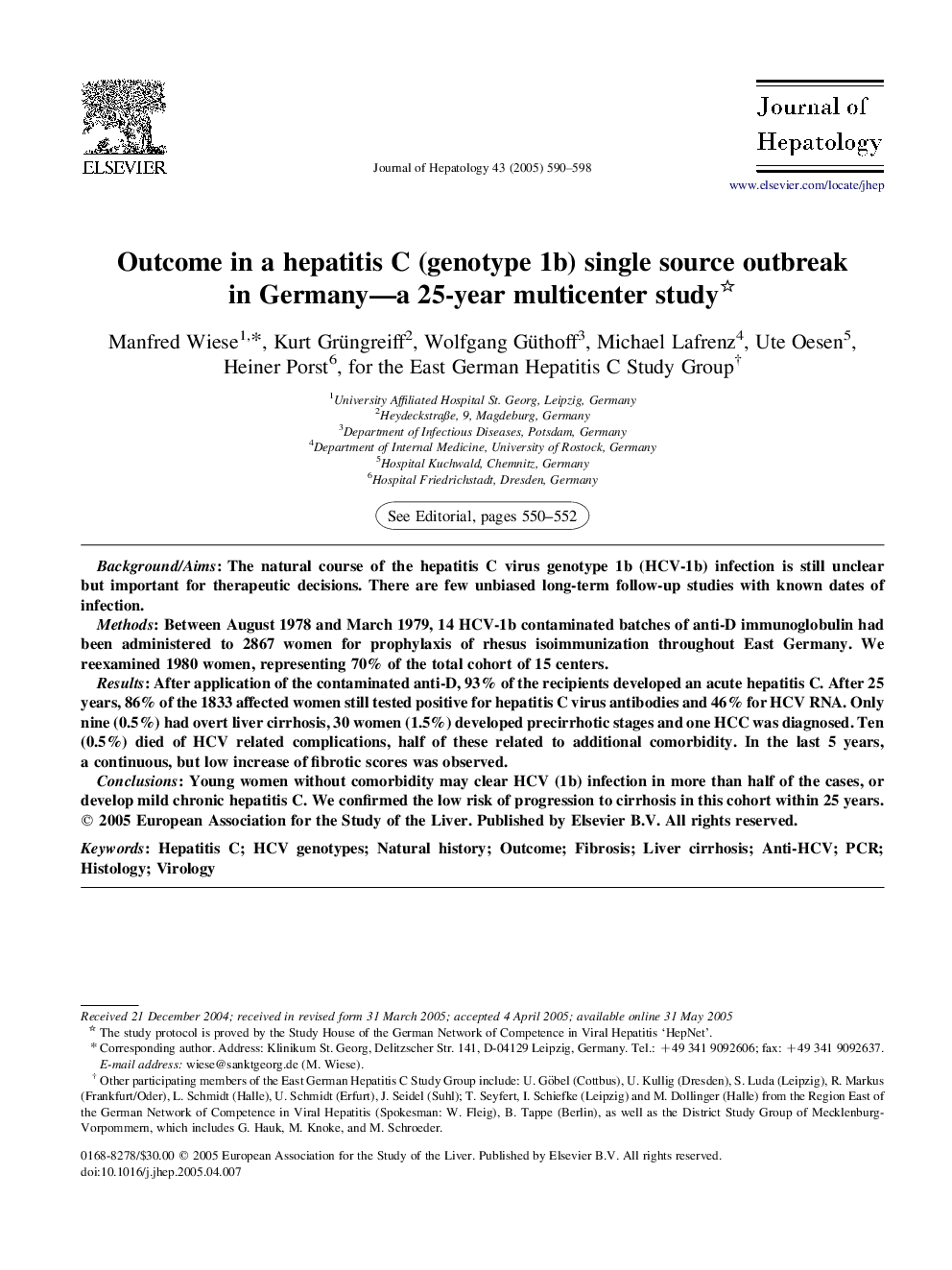 Outcome in a hepatitis C (genotype 1b) single source outbreak in Germany-a 25-year multicenter study