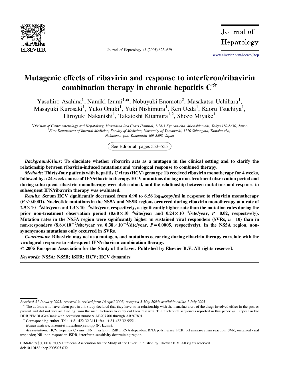 Mutagenic effects of ribavirin and response to interferon/ribavirin combination therapy in chronic hepatitis C