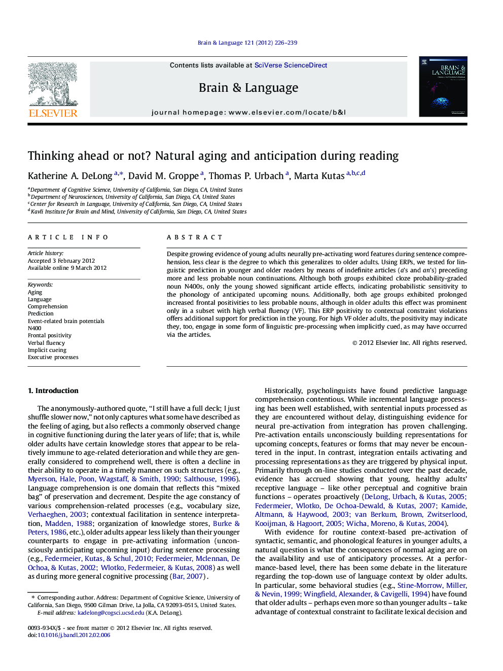 Thinking ahead or not? Natural aging and anticipation during reading