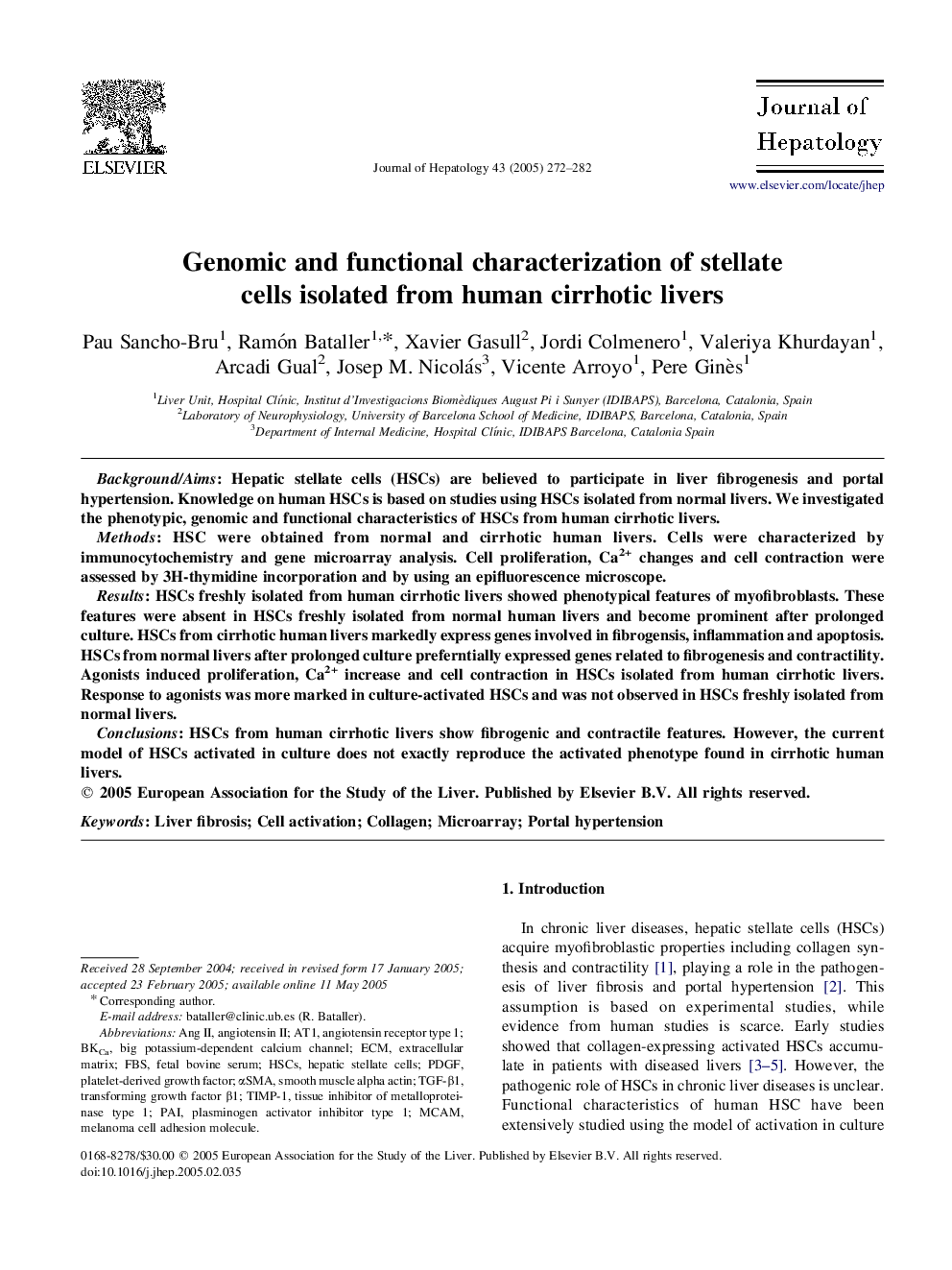 Genomic and functional characterization of stellate cells isolated from human cirrhotic livers