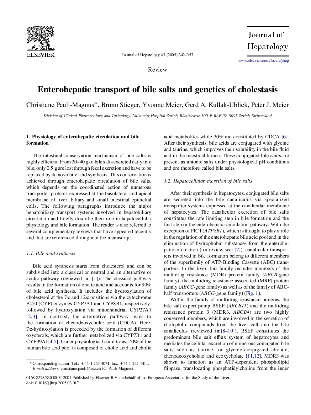 Enterohepatic transport of bile salts and genetics of cholestasis