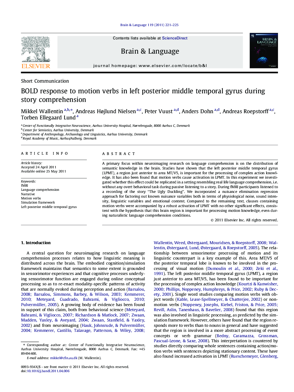 BOLD response to motion verbs in left posterior middle temporal gyrus during story comprehension