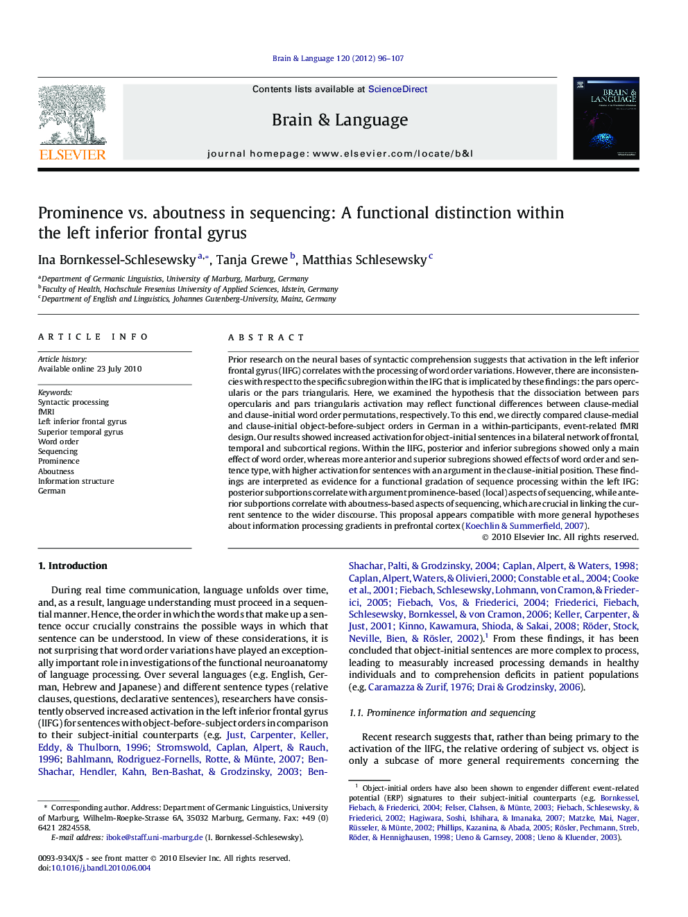 Prominence vs. aboutness in sequencing: A functional distinction within the left inferior frontal gyrus