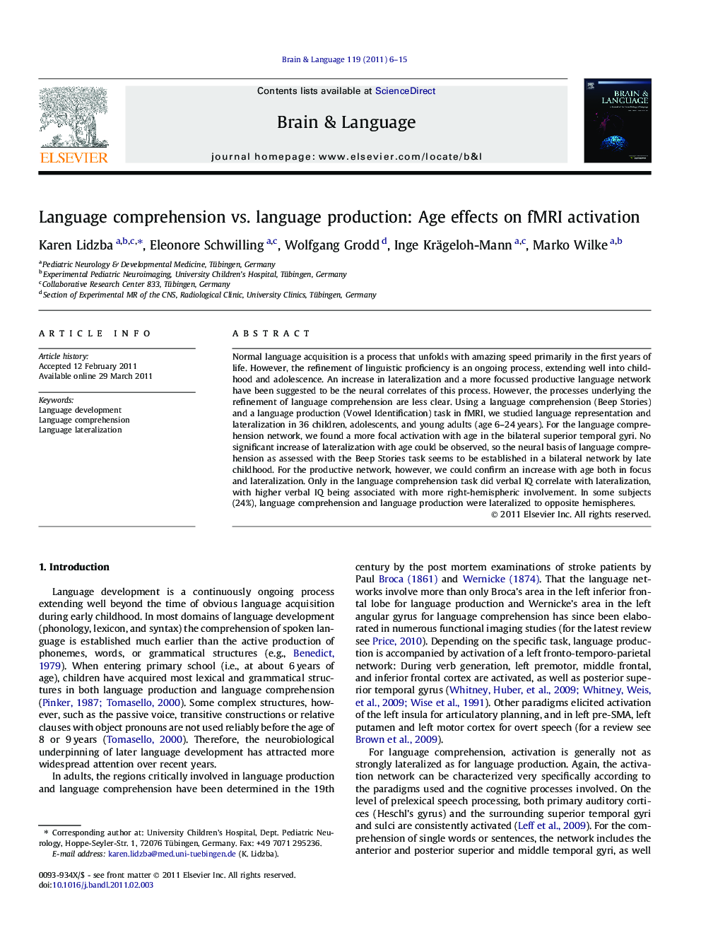 Language comprehension vs. language production: Age effects on fMRI activation