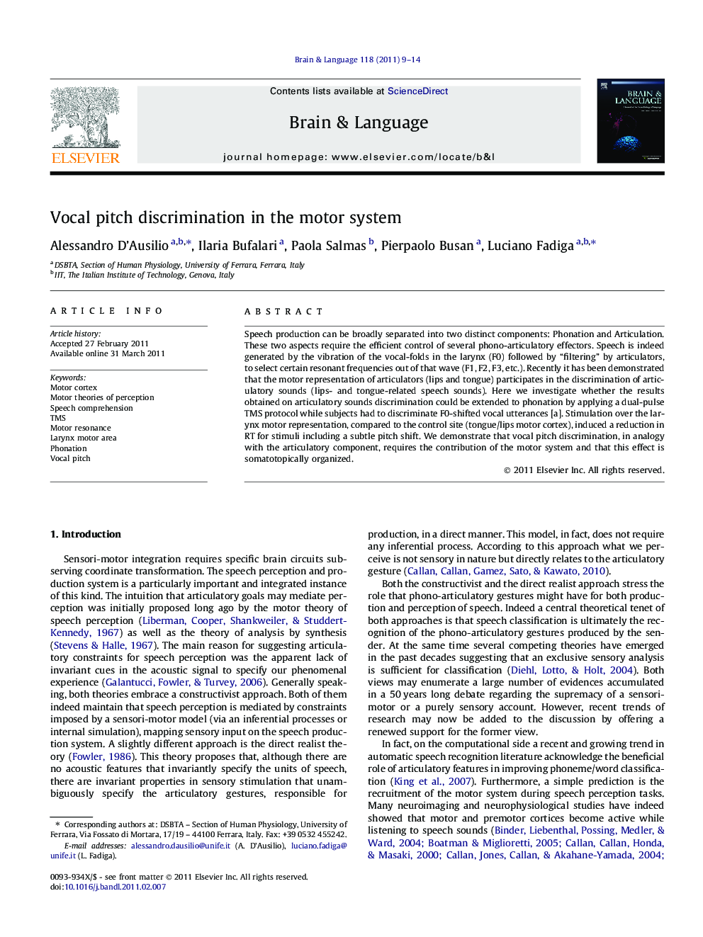 Vocal pitch discrimination in the motor system