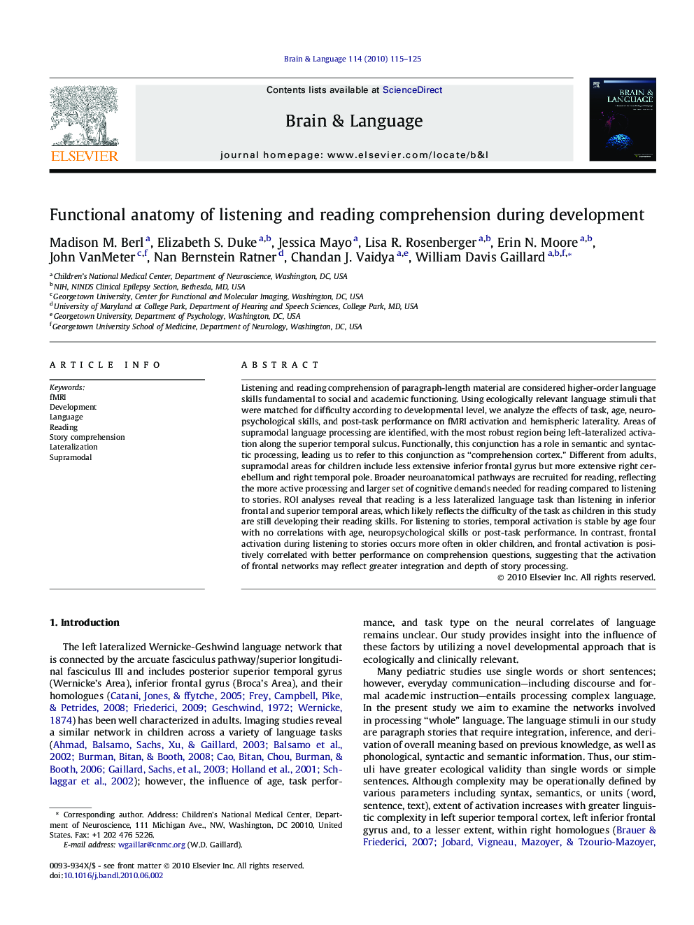 Functional anatomy of listening and reading comprehension during development