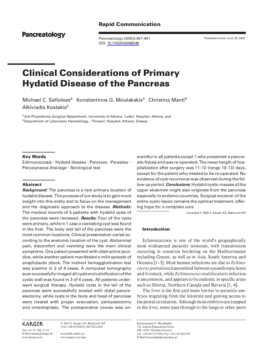 Clinical considerations of primary hydatid disease of the pancreas