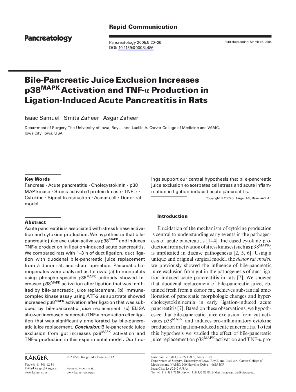 Bile-pancreatic juice exclusion increases p38MAPK activation and TNF-Î± production in ligation-induced acute pancreatitis in rats