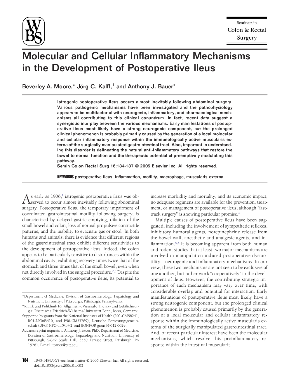 Molecular and Cellular Inflammatory Mechanisms in the Development of Postoperative Ileus