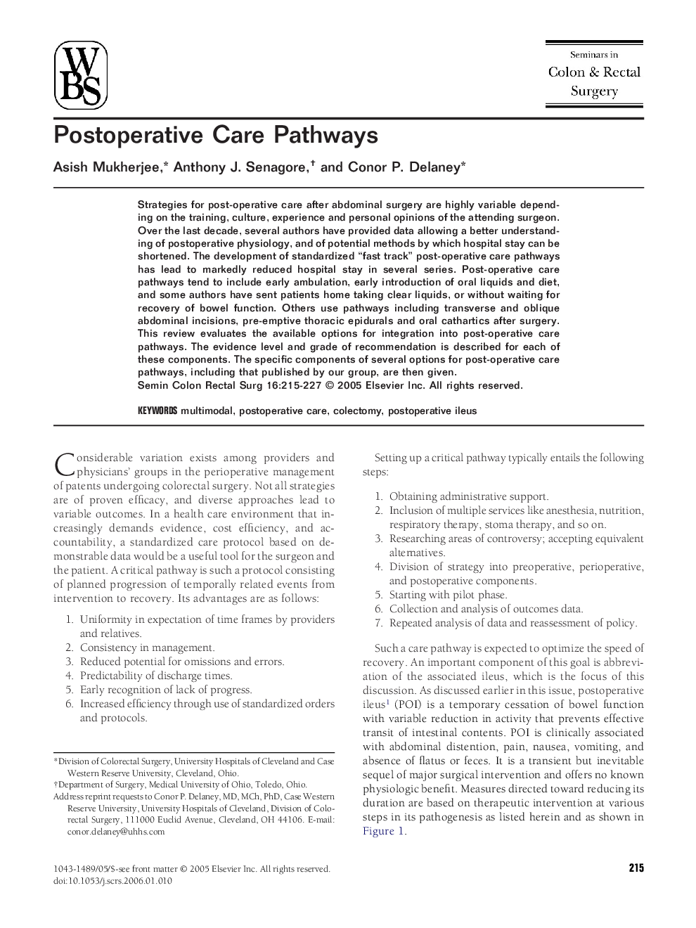 Postoperative Care Pathways