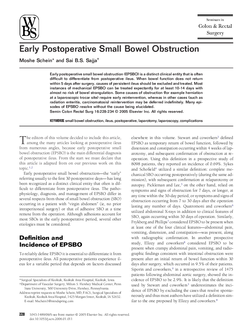 Early Postoperative Small Bowel Obstruction