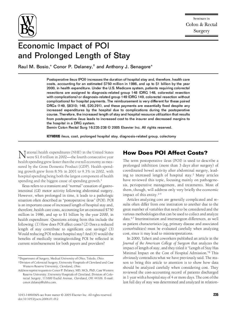 Economic Impact of POI and Prolonged Length of Stay