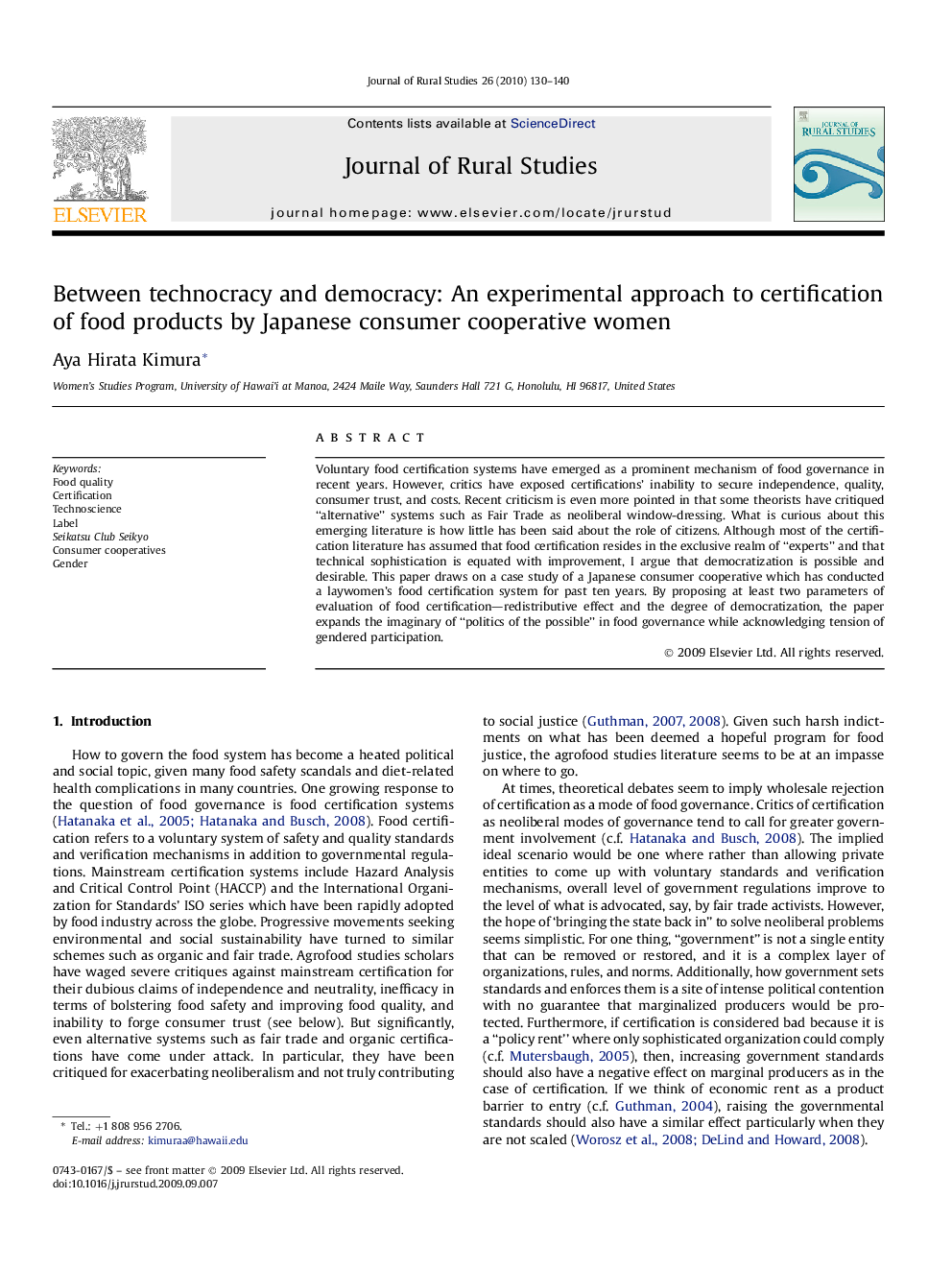 Between technocracy and democracy: An experimental approach to certification of food products by Japanese consumer cooperative women