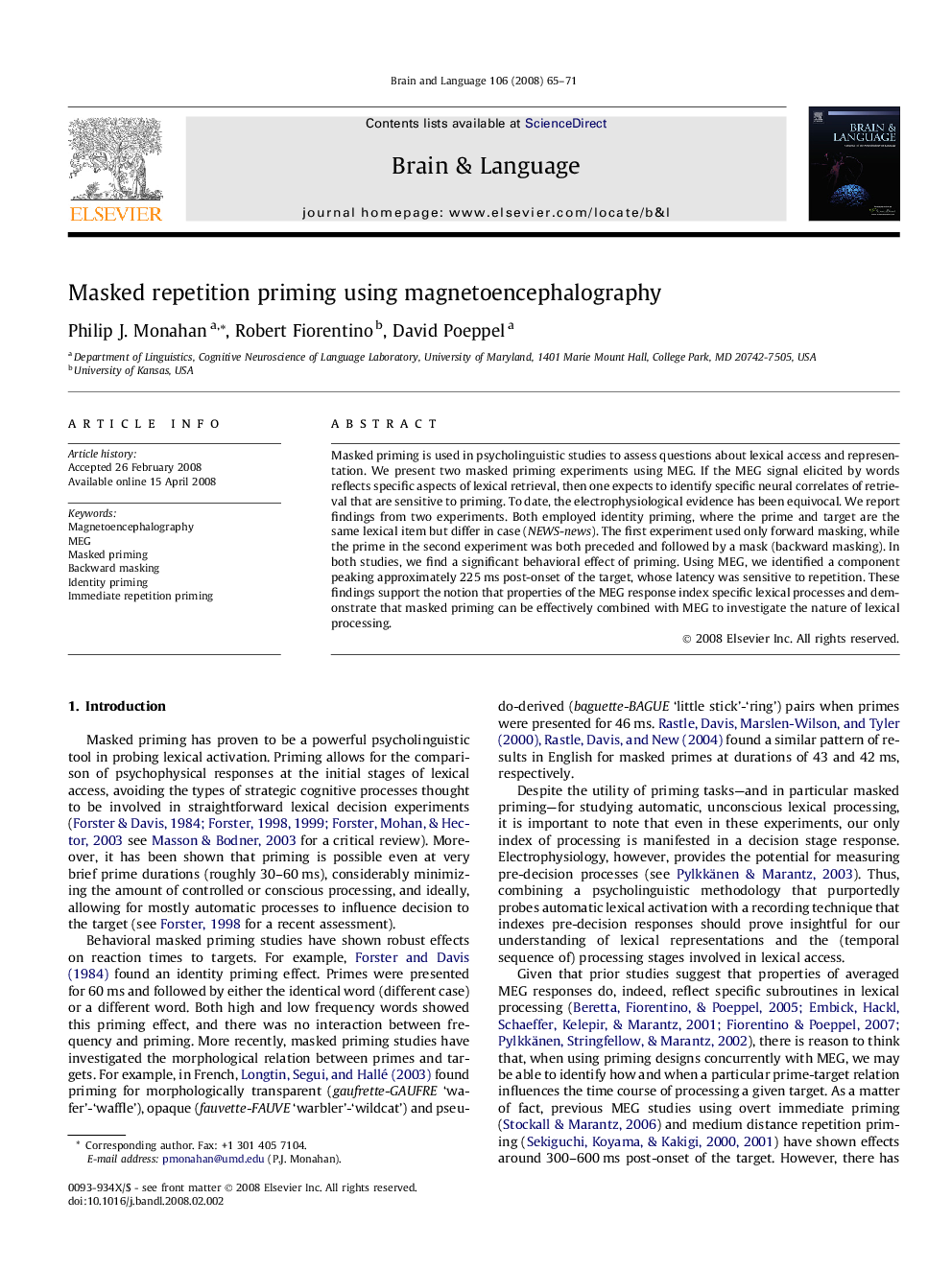 Masked repetition priming using magnetoencephalography