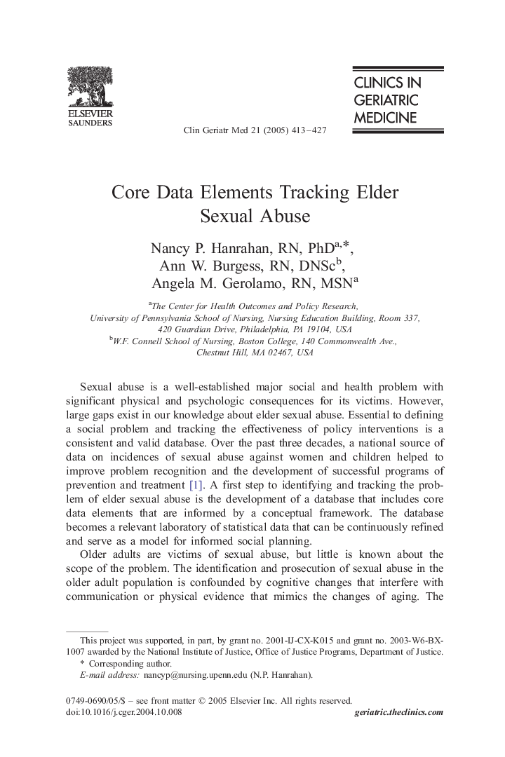 Core Data Elements Tracking Elder Sexual Abuse