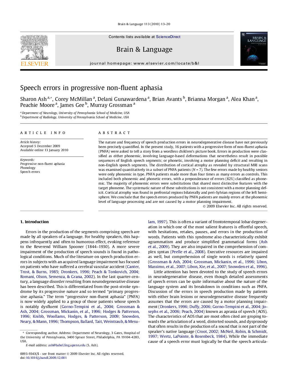 Speech errors in progressive non-fluent aphasia