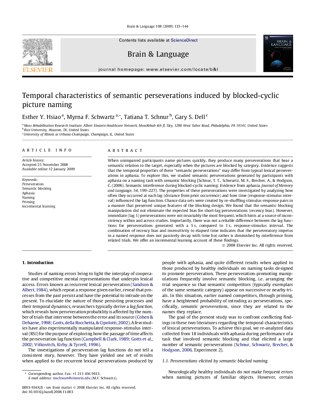Temporal characteristics of semantic perseverations induced by blocked-cyclic picture naming