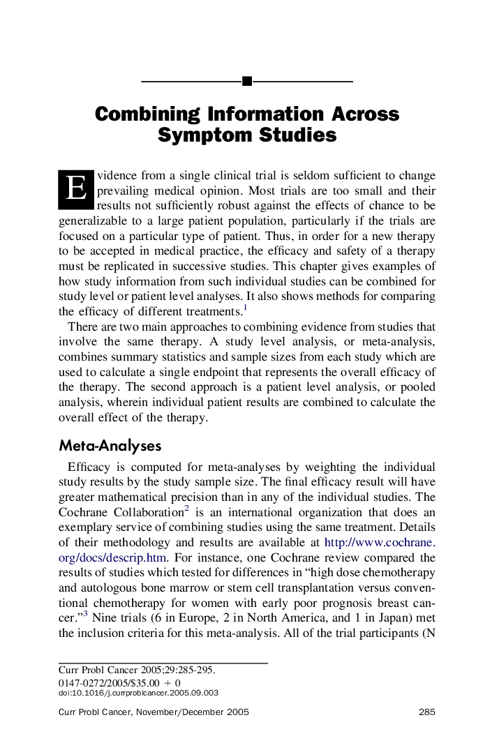 Combining Information Across Symptom Studies