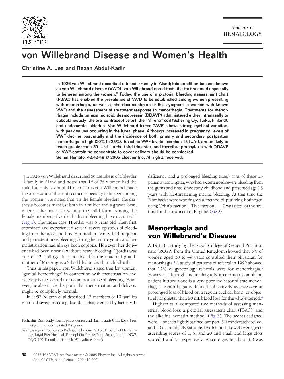 von Willebrand disease and women's health