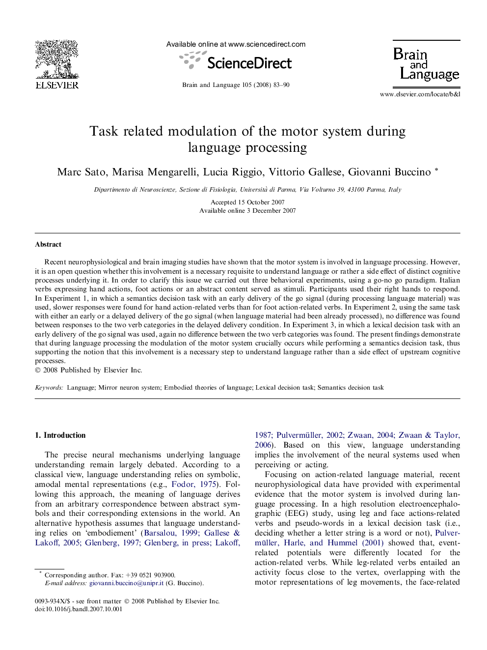 Task related modulation of the motor system during language processing