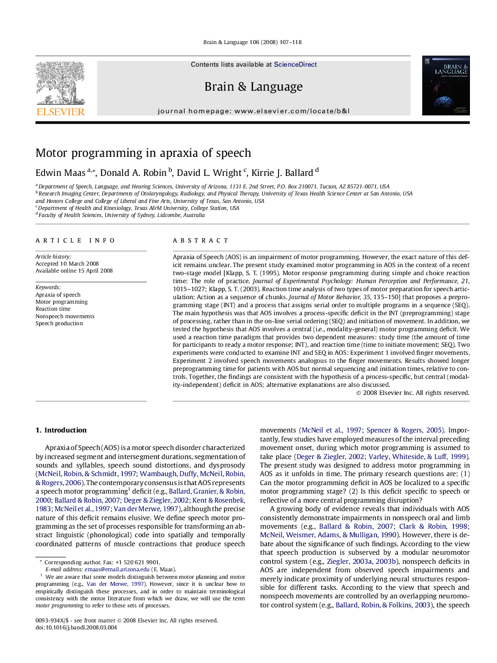 Motor programming in apraxia of speech