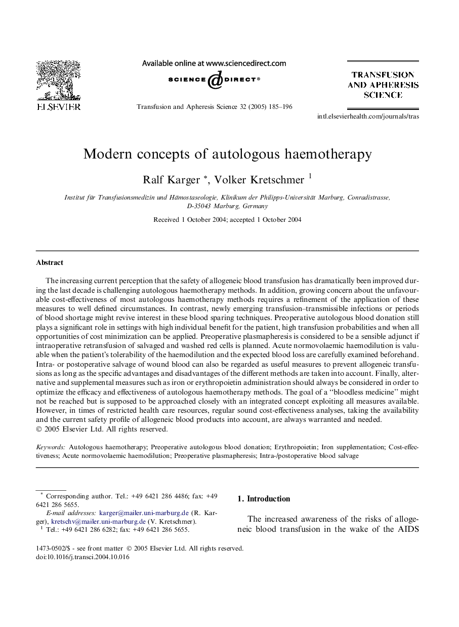 Modern concepts of autologous haemotherapy