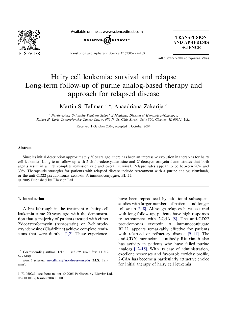 Hairy cell leukemia: survival and relapse