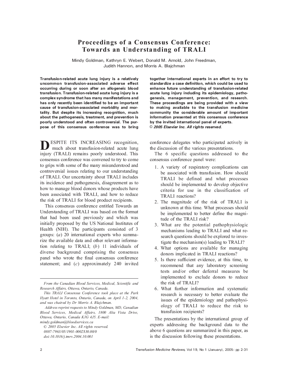 Proceedings of a Consensus Conference: Towards an Understanding of TRALI