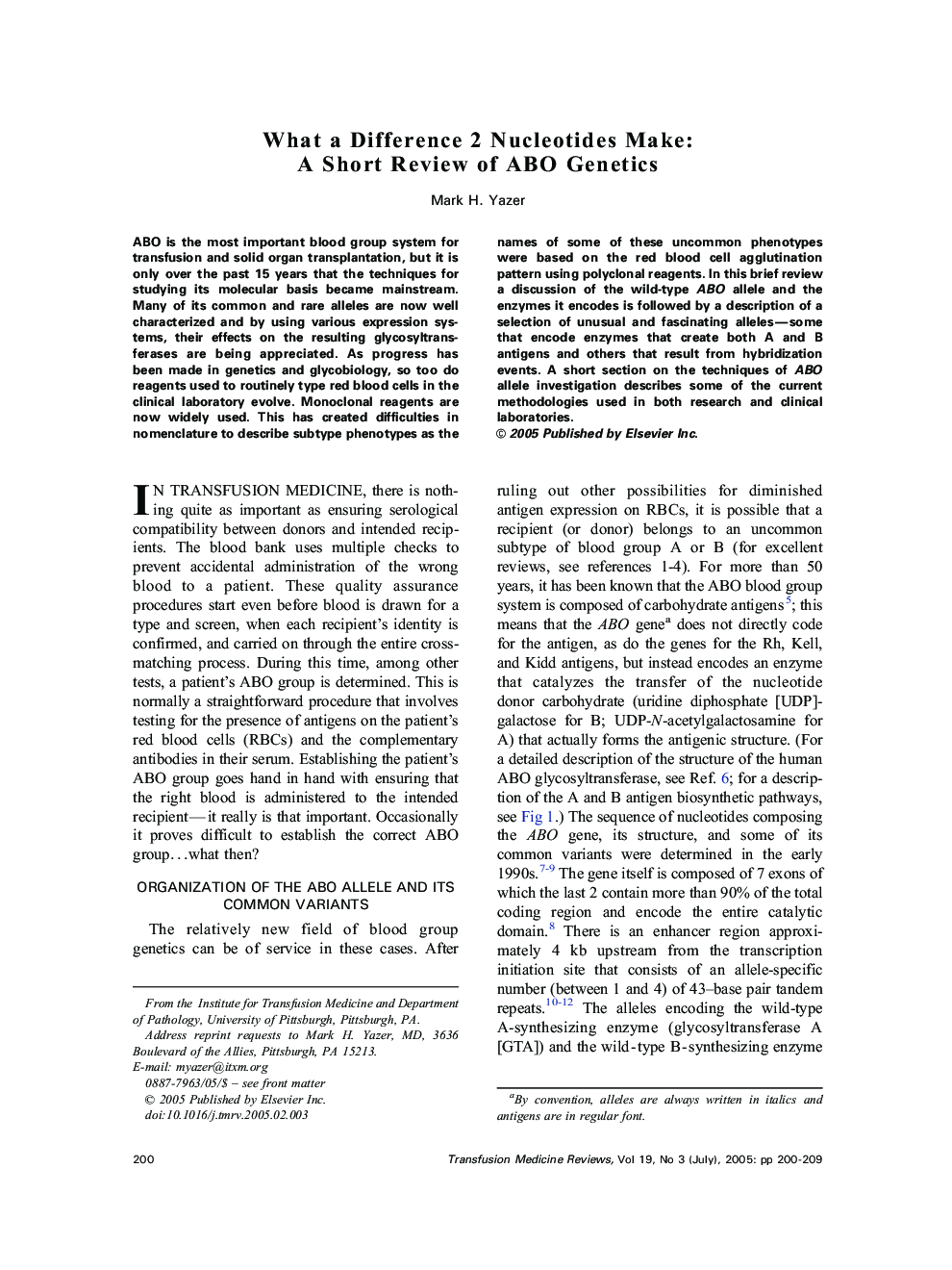 What a Difference 2 Nucleotides Make: A Short Review of ABO Genetics