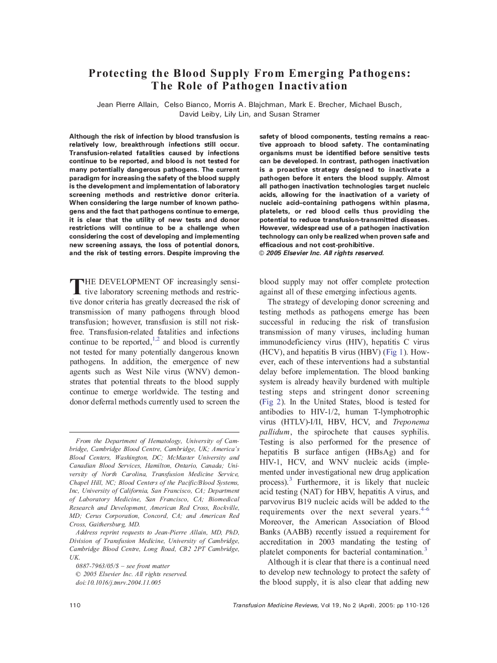 Protecting the Blood Supply From Emerging Pathogens: The Role of Pathogen Inactivation