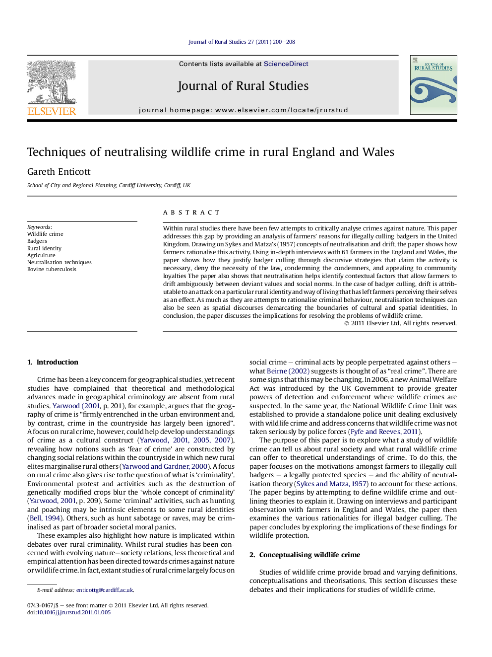 Techniques of neutralising wildlife crime in rural England and Wales