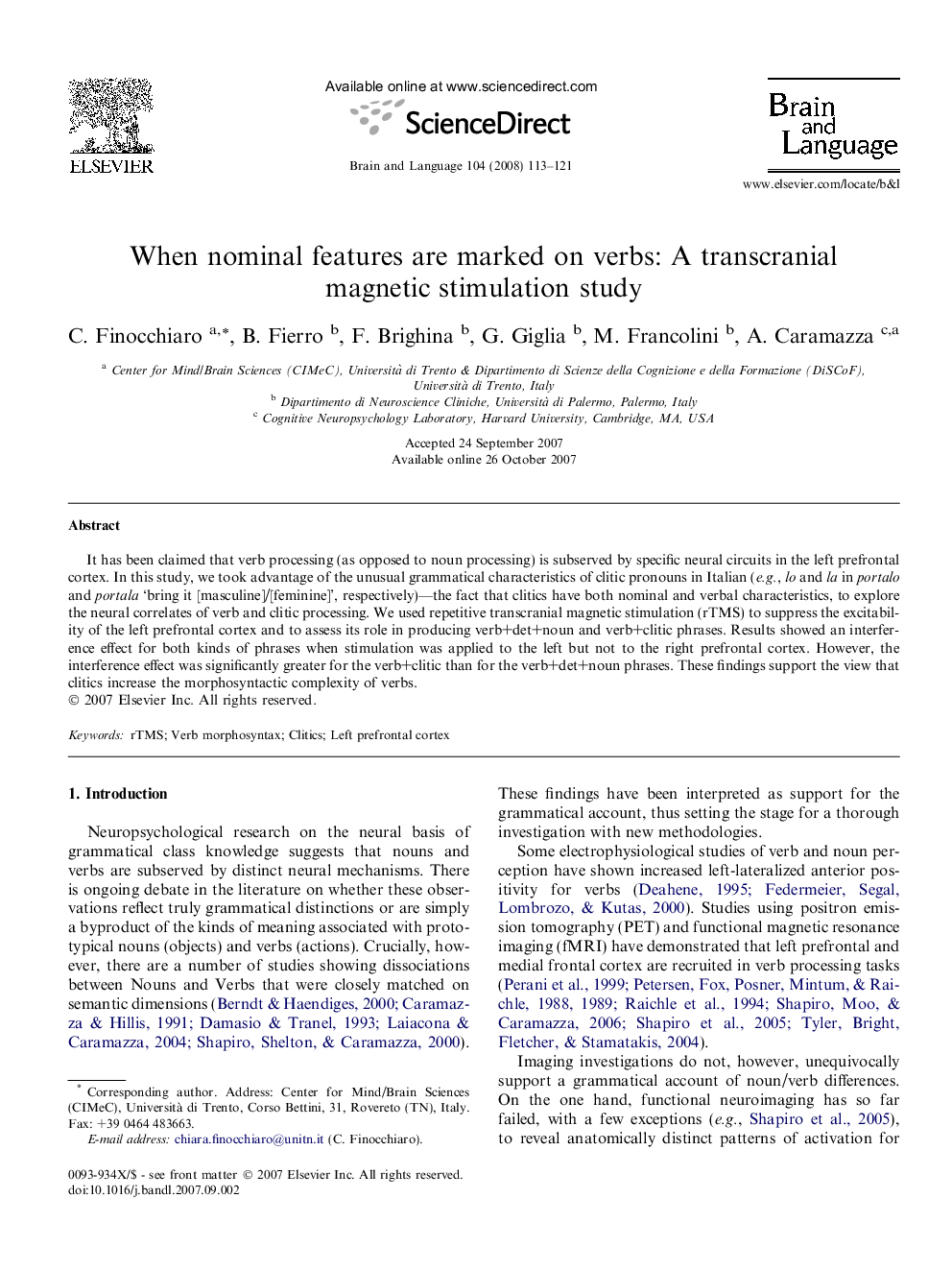 When nominal features are marked on verbs: A transcranial magnetic stimulation study