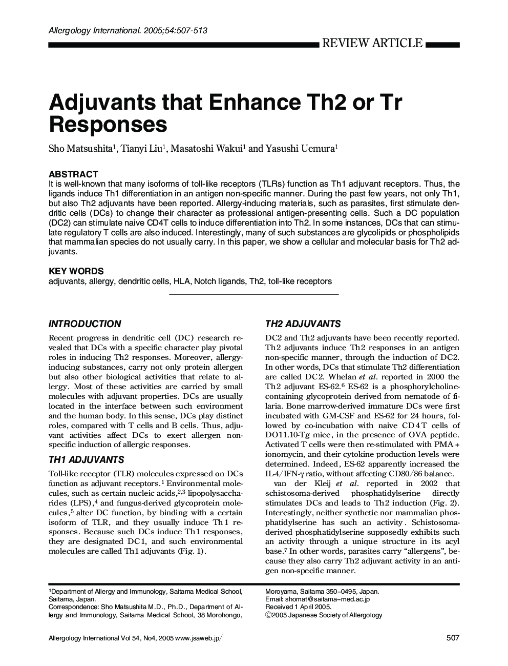 Adjuvants that Enhance Th2 or Tr Responses