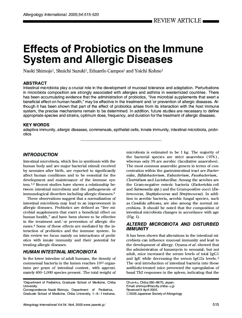 Effects of Probiotics on the Immune System and Allergic Diseases