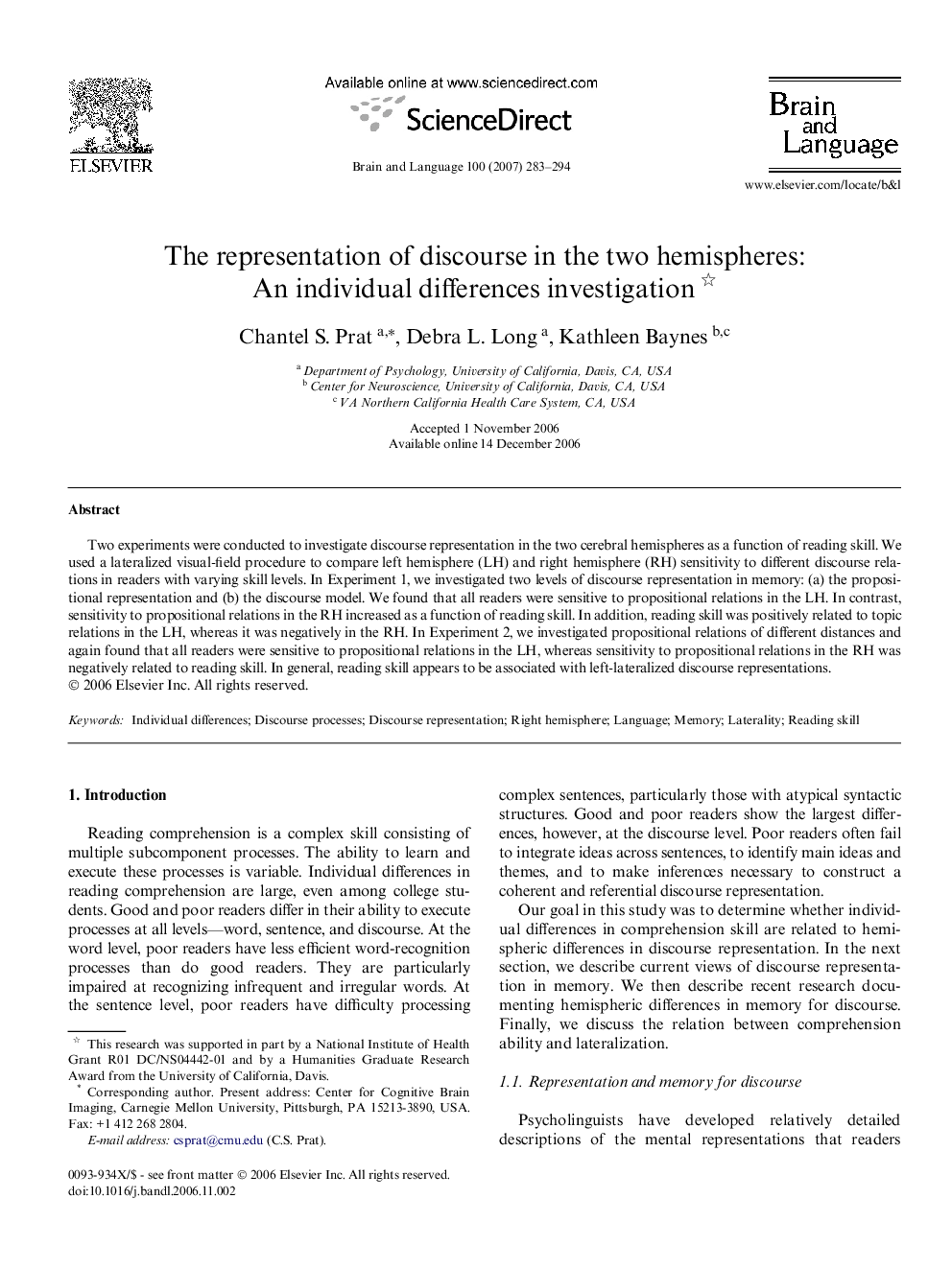 The representation of discourse in the two hemispheres: An individual differences investigation 