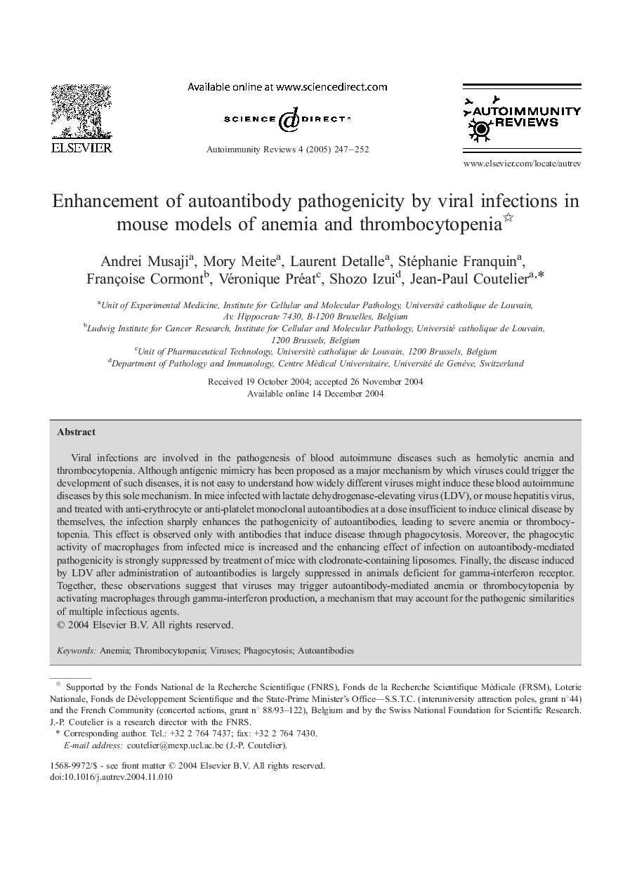 Enhancement of autoantibody pathogenicity by viral infections in mouse models of anemia and thrombocytopenia