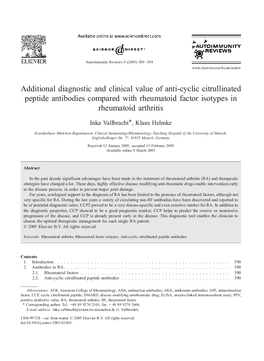 Additional diagnostic and clinical value of anti-cyclic citrullinated peptide antibodies compared with rheumatoid factor isotypes in rheumatoid arthritis