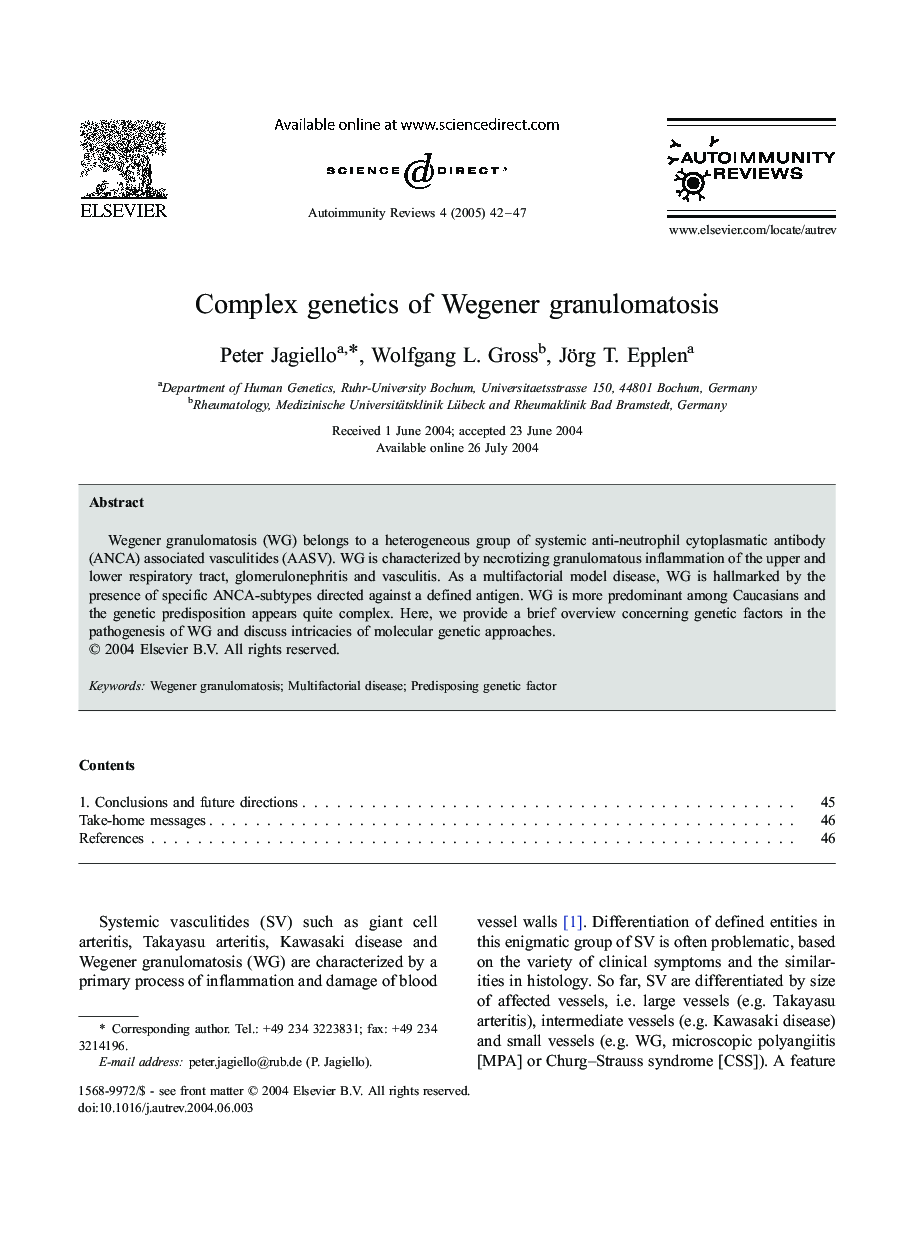 Complex genetics of Wegener granulomatosis