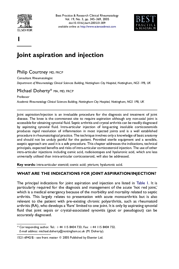 Joint aspiration and injection