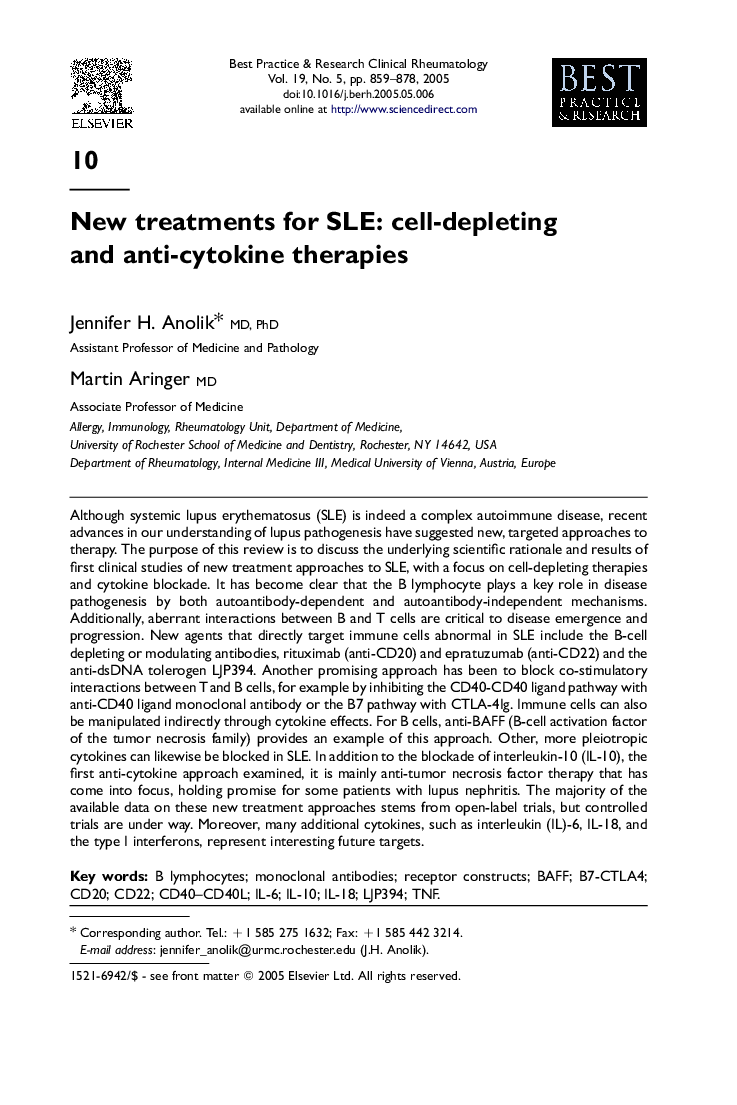 New treatments for SLE: cell-depleting and anti-cytokine therapies