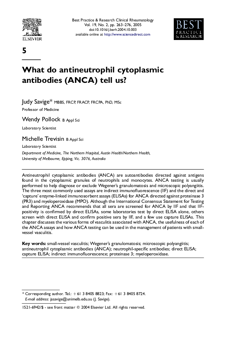 What do antineutrophil cytoplasmic antibodies (ANCA) tell us?