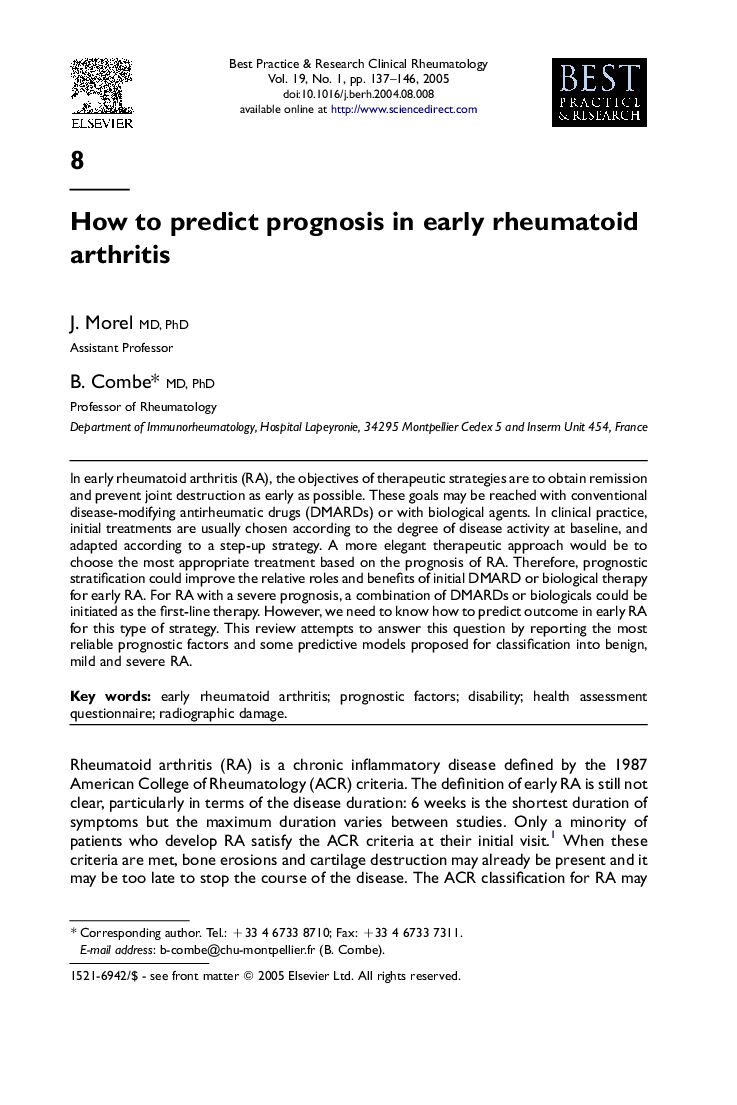 How to predict prognosis in early rheumatoid arthritis