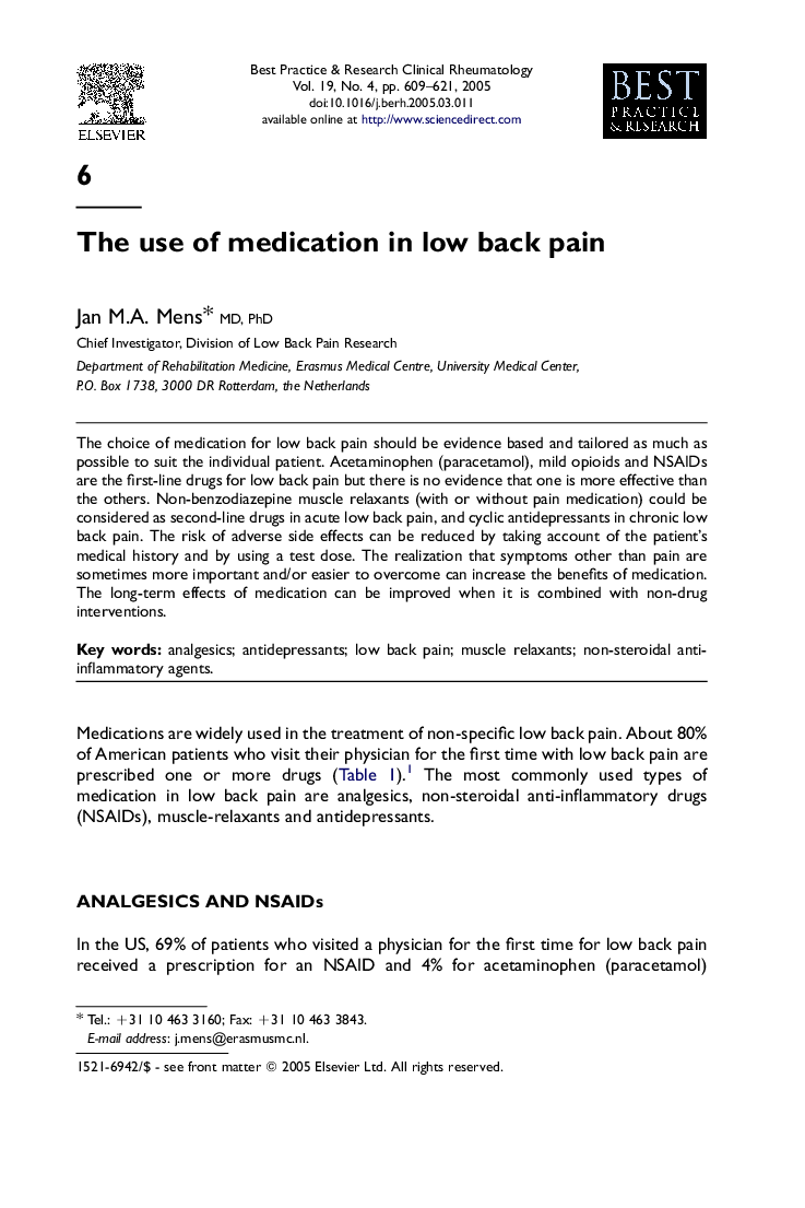 The use of medication in low back pain