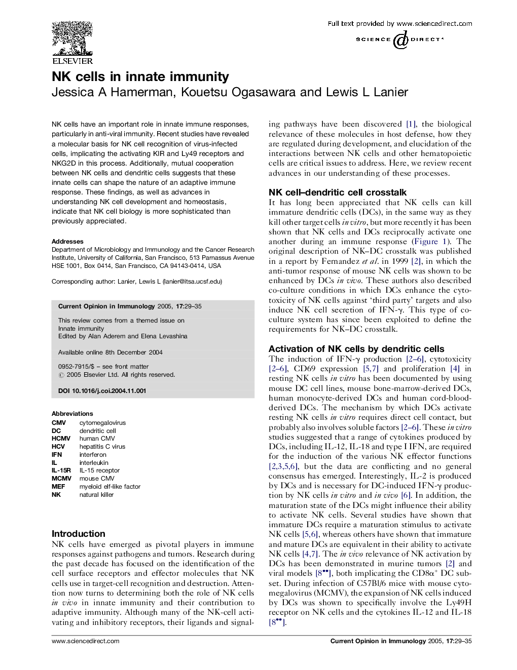 NK cells in innate immunity