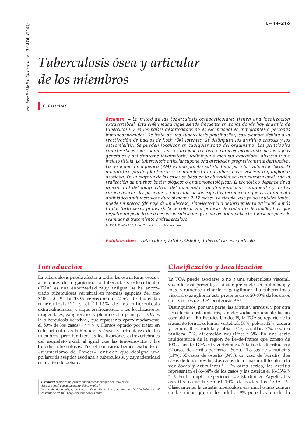 Tuberculosis ósea y articular de los miembros