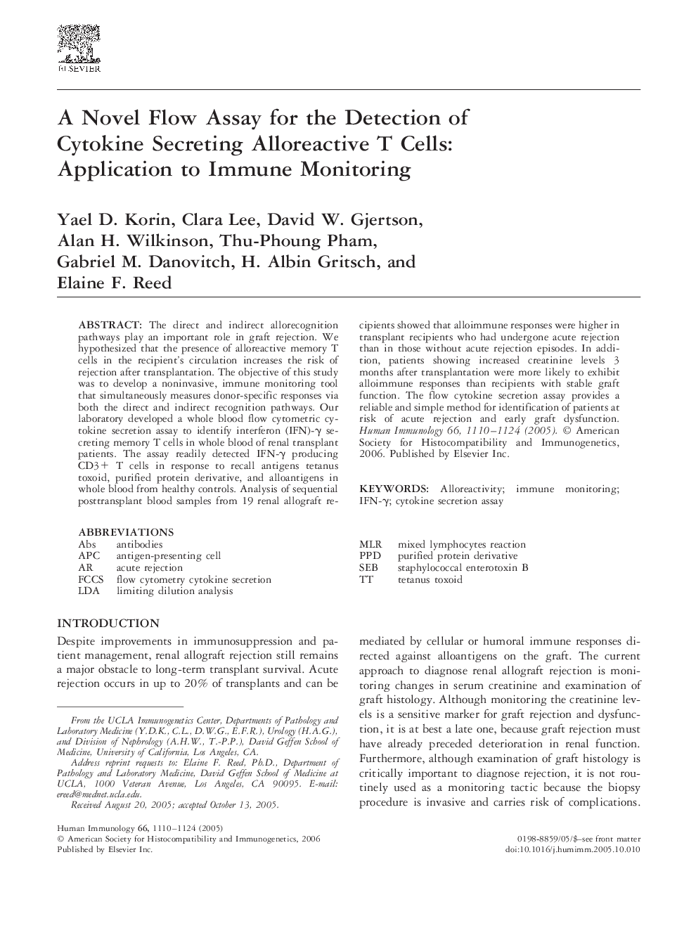 A Novel Flow Assay for the Detection of Cytokine Secreting Alloreactive T Cells: Application to Immune Monitoring